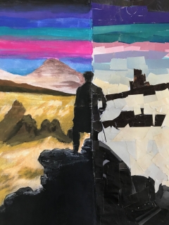 Katrin Wilkens - Der Wanderer und die Sicht auf die Welt (Collagetechnik, Jahrgang 9)